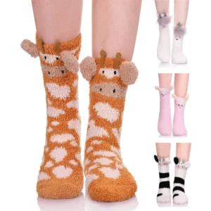 Fuzzy Fluffy Socks for Women Girl 3D Animal Fuzzy Slipper Socks Winter Warm Sleeping Plush Comfy Sock