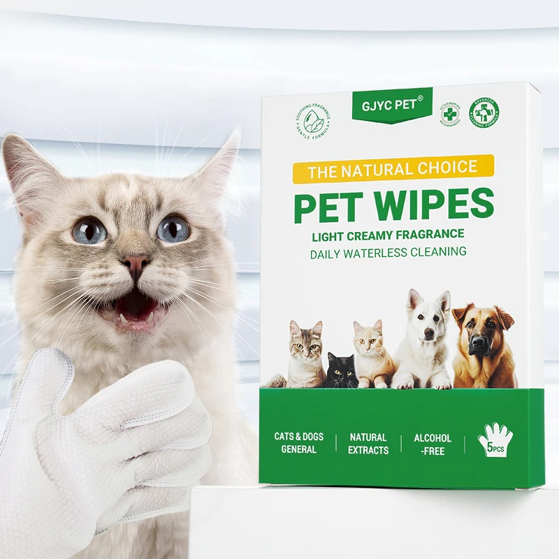 GJYC PET in Stock No Washing Biodegradable Wet Wipes Spa Grooming Dog Cleaning Cat Pet Glove Wipes