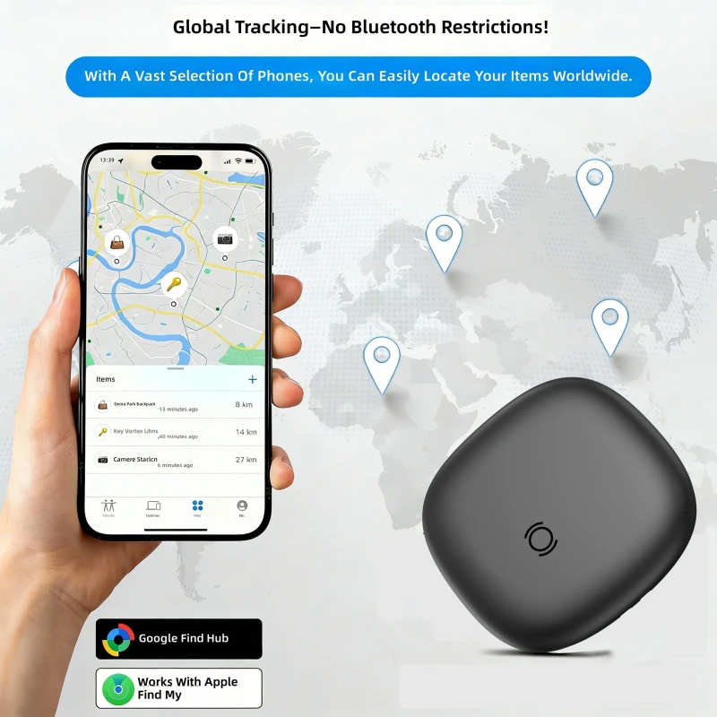 GPS Tracker with Real-Time Tracking & App Control for Android/iOS Key Wallet Pet Car Locator