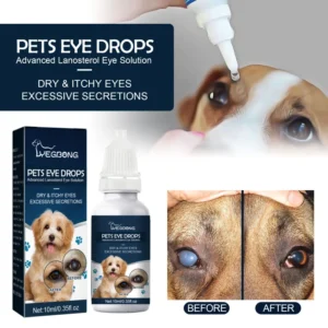Gentle Pet Eye Drops for Dogs and Cats Tear Stain Removal and Eye Cleaning with Glycerin Panthenol and Sodium PCA Formula 10ml