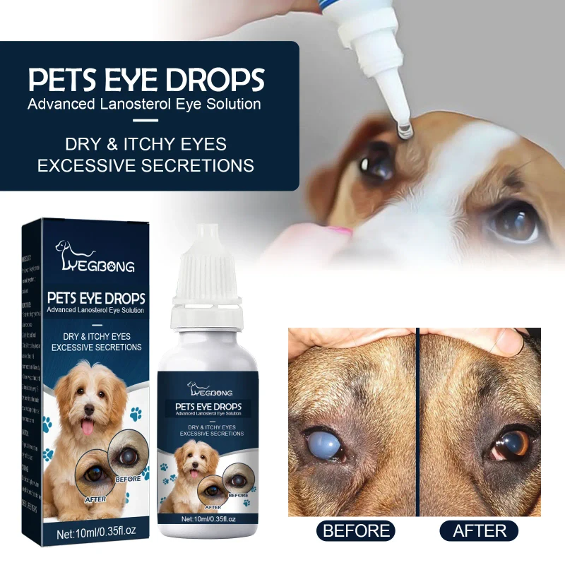 Gentle Pet Eye Drops for Dogs and Cats Tear Stain Removal and Eye Cleaning with Glycerin Panthenol and Sodium PCA Formula 10ml