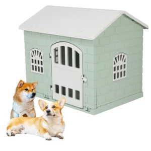 Giant Dog House Indoor Plastic Dog Kennel Large Pet House Furniture Green Solid Pattern for Small Animals Summer