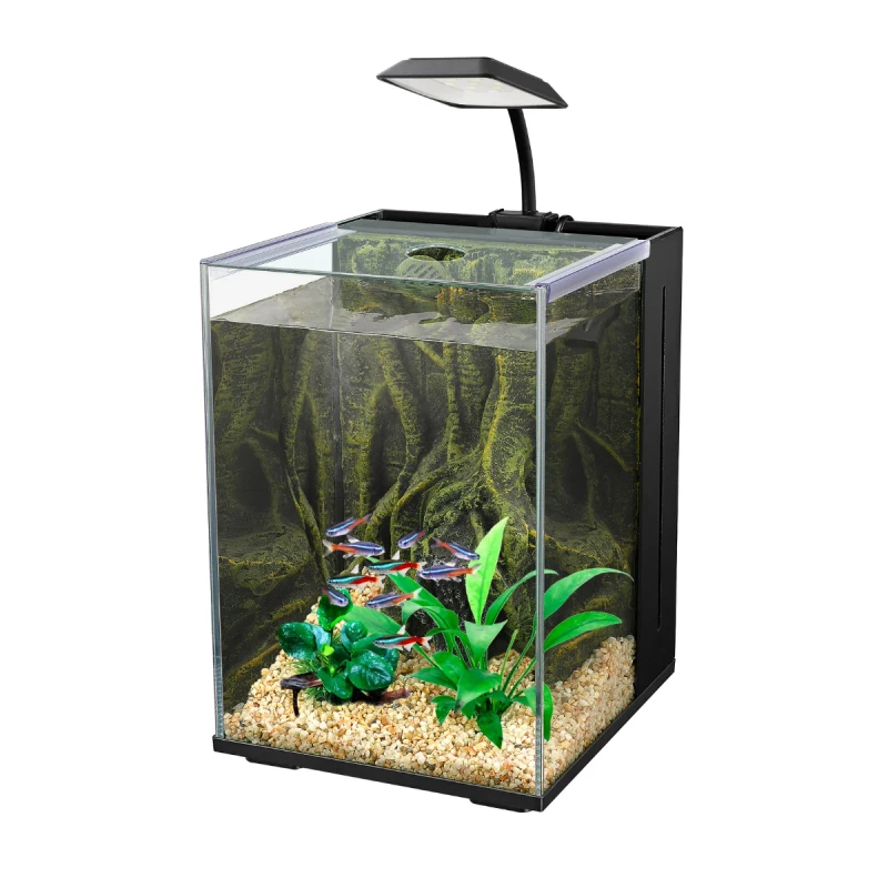 Glass Aquarium Kit with Decorative Background Panel Fish Tank Set for Home Decoration