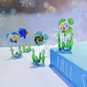 Glass Water Grass and Fish Glass Animal Figurine Tank Aquarium Decoration