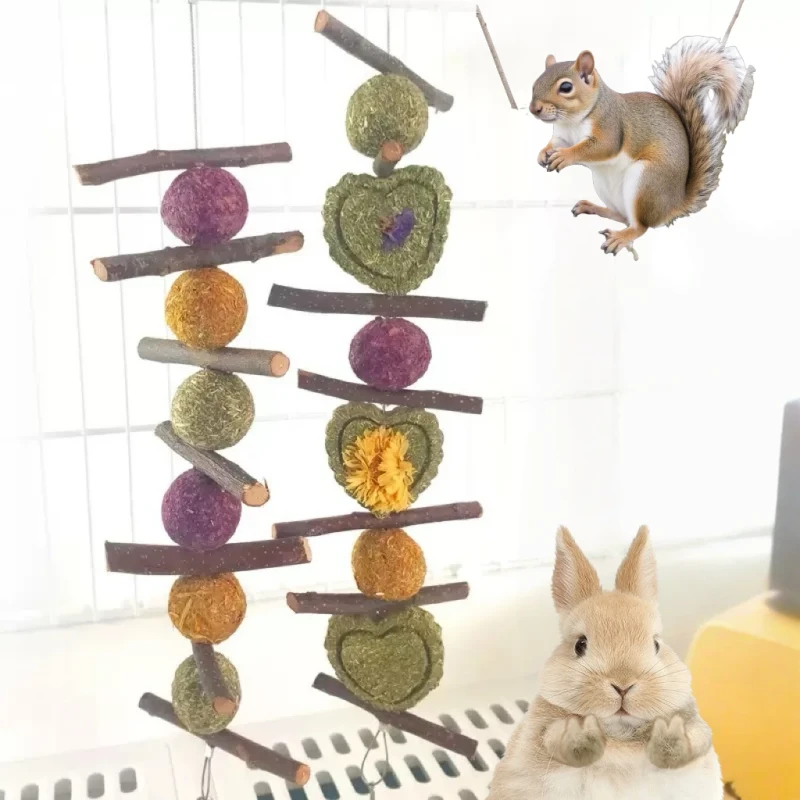 Grass Ball Grass Cake for Guinea Pigs Biting Stick Apple Branch Hanging Decorative Small Animal Supplies
