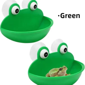Green Frog Style Non Slip Easy Clean Safe Plastic Feed Bowl for Snake Lizard Turtle Feeding Amphibian Supplies