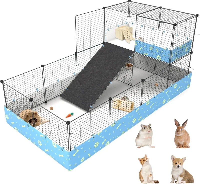 Guinea Pig Cages with Tarp Large C&C Loft Cage for Rabbit Bunny Puppy Small Animal Indoor Dog Playpen Pet Exercise Enclosure