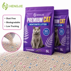HENGJIE Premium Bentonite Cat Litter 5L Lavender Scent Dust Free Biodegradable Fast Clumping Super Absorbent 100% Natural