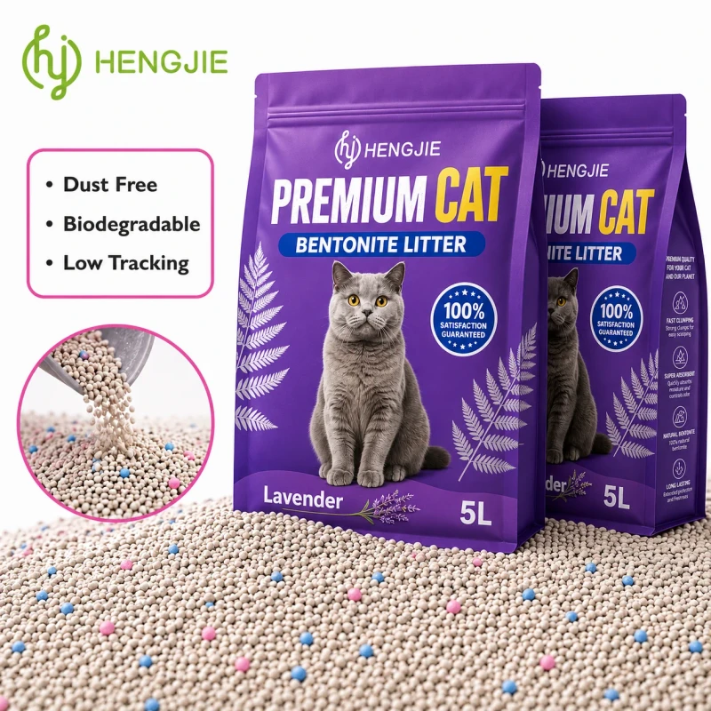 HENGJIE Premium Bentonite Cat Litter 5L Lavender Scent Dust Free Biodegradable Fast Clumping Super Absorbent 100% Natural