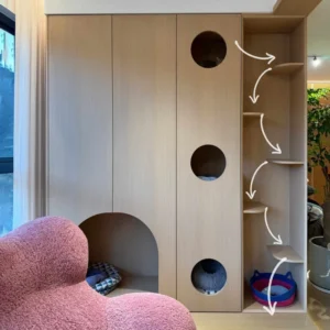 HIGOPET Custom Made Home Balcony Cabinet Cat Villa Indoor Large Space Cat Bed Tree Cattery Cage with Plywood Natural Wood