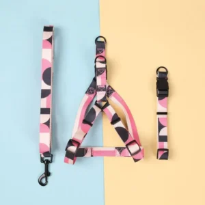 HIPHOPPET Luxury Dog Collar Leash Harness Set Anti Escape No Pull Adjustable Durable Nylon for Outdoor Color Blocking Design