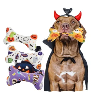 Halloween Waterproof Plush Bone Pet Squeak Interactive Dog Toy for Playful Fun