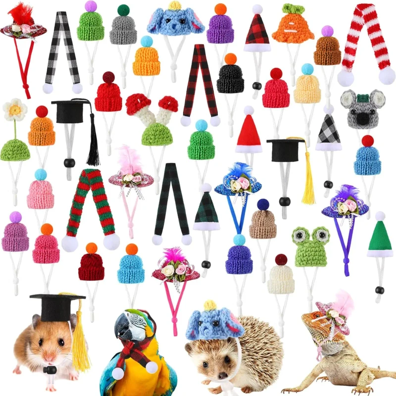 Hamster Hats with Scarf Set Small Animal Hats Bulk Guinea Pig Costume Accessories Cute Tiny Mini Knitted Gift for Small Animals