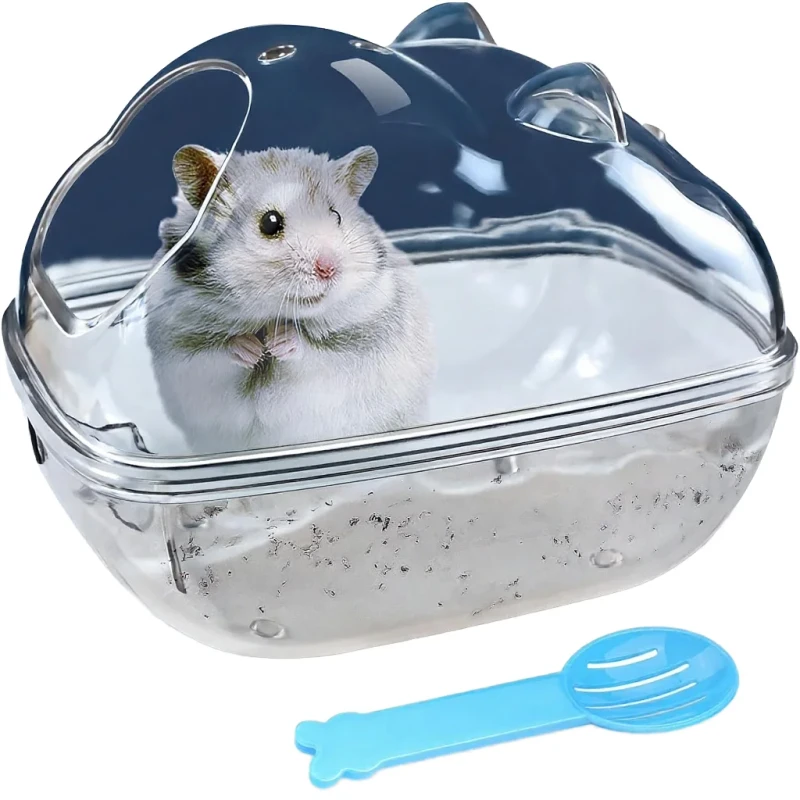 Hamster & Small Animal Cartoon Style Plastic Waterproof Sand Bath Container with Transparent Design for Small Pets