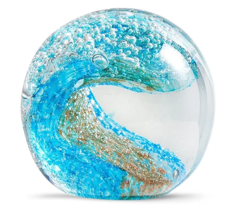 Hand Blown Glass Figurines Ball Ocean Waves Paperweight Glass Ball Home Decor Collectible Aquarium Decor