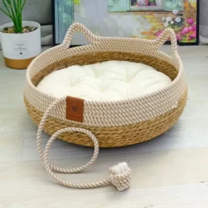 Hand-Woven Bamboo Linen Pet Bed Custom Soft Small Dog Pet Beds Accessories Cat Sleeping Mat Pet Bed