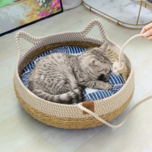 Hand Woven Bamboo Rattan Large Pet Bed Soft Small Dog Pet Beds Accessories Cat Sleeping Mat Pet Bed