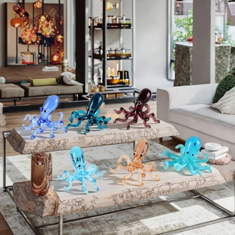 Handblown Tiny Glass Aquarium Decoration Cartoon Colourful Sea Octopus Figurine Ornament