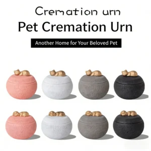 Handcrafted Ceramic Cat Urn for Ashes, Cremation Storage Box Cat Shaped Funeral Memorial Keepsake for Indoor & Outdoor Use
