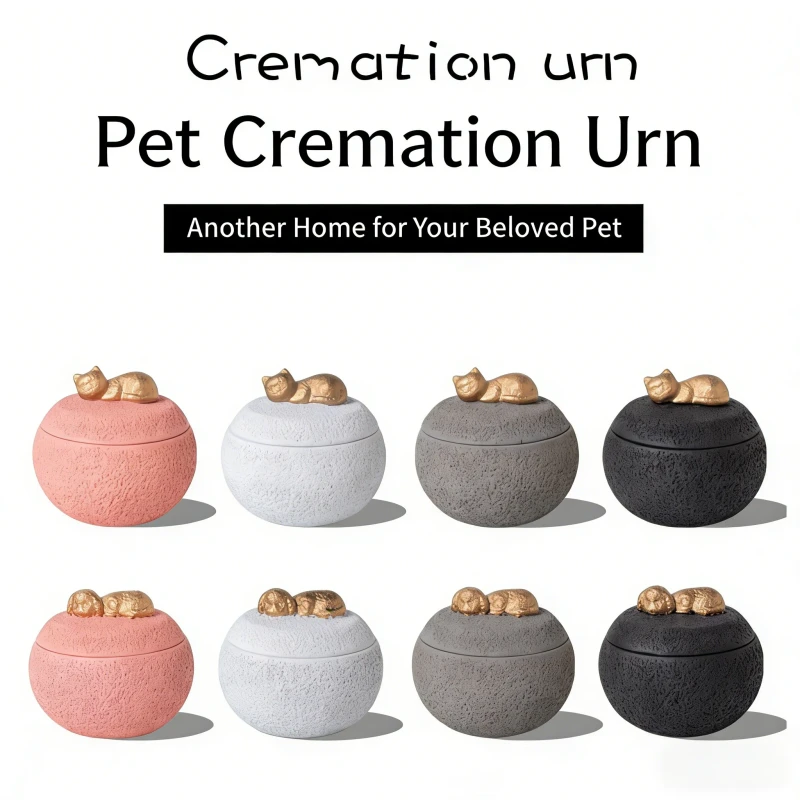 Handcrafted Ceramic Cat Urn for Ashes, Cremation Storage Box Cat Shaped Funeral Memorial Keepsake for Indoor & Outdoor Use