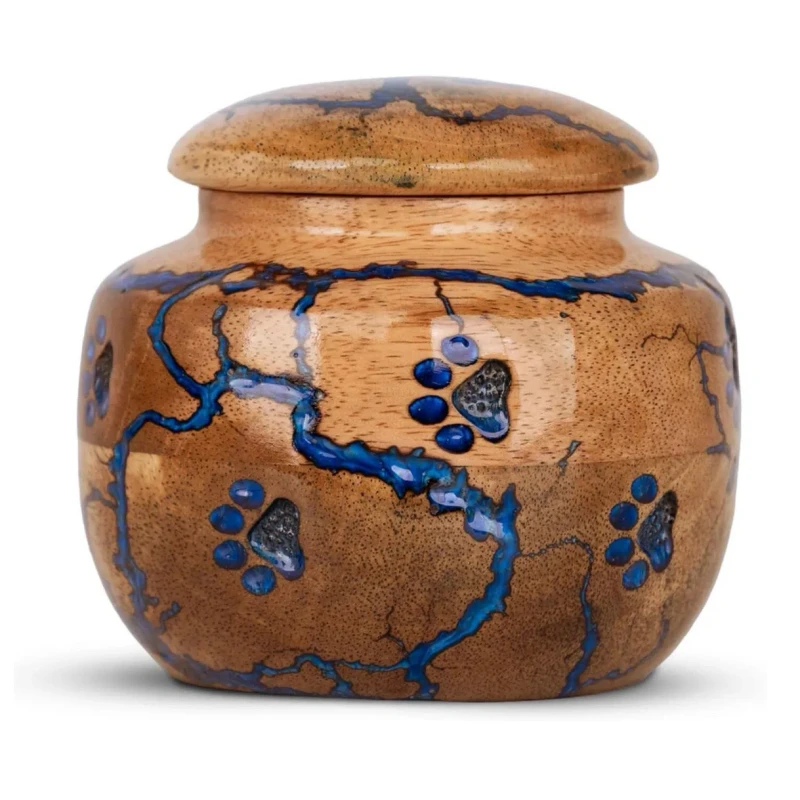 Handcrafted Wooden Pet Cremation Urn with Paw Print Memorial Ashes Urn for Dogs or Cats
