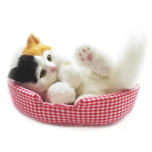 Handmade Adorable Kitten Plush Toy Realistic Fluffy Cat Figurine with Meow Voice for Home Decoration