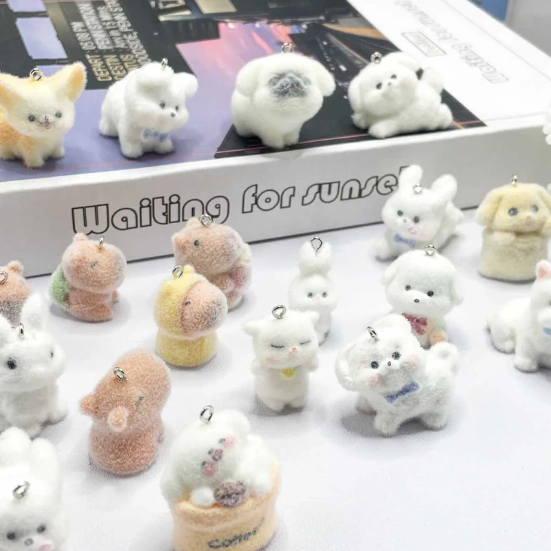 Handmade Animal Keychain Small Flocked Animal Mobile Phone Decoration Crafts Mini Flocked Animals Toy Bulk