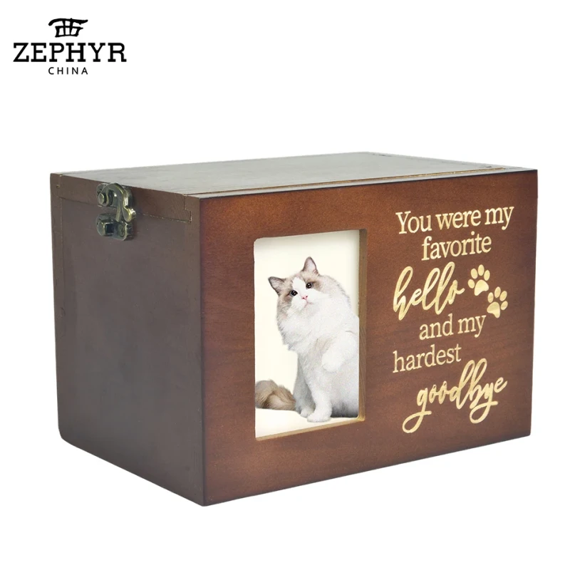Handmade Eco Friendly Modern Square Wooden Pet Memorial Urn Funeral Cremation Keepsake Box Photo Frame Cat Dog Ashes Caskets