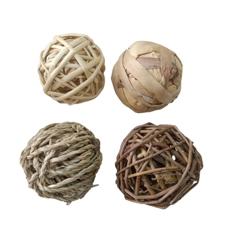 Handmade Pet Toys Accessories Natural Woven Seagrass Corn Leaf Rattan Balls Chewable Toys for Small Animals Rabbit Hamster Cats