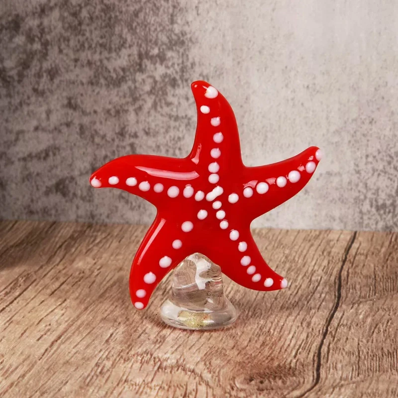 Handmade Red Glass Starfish Figurine with White Dots Blown Glass Sea Life Ornament Home Tabletop Aquarium Decoration