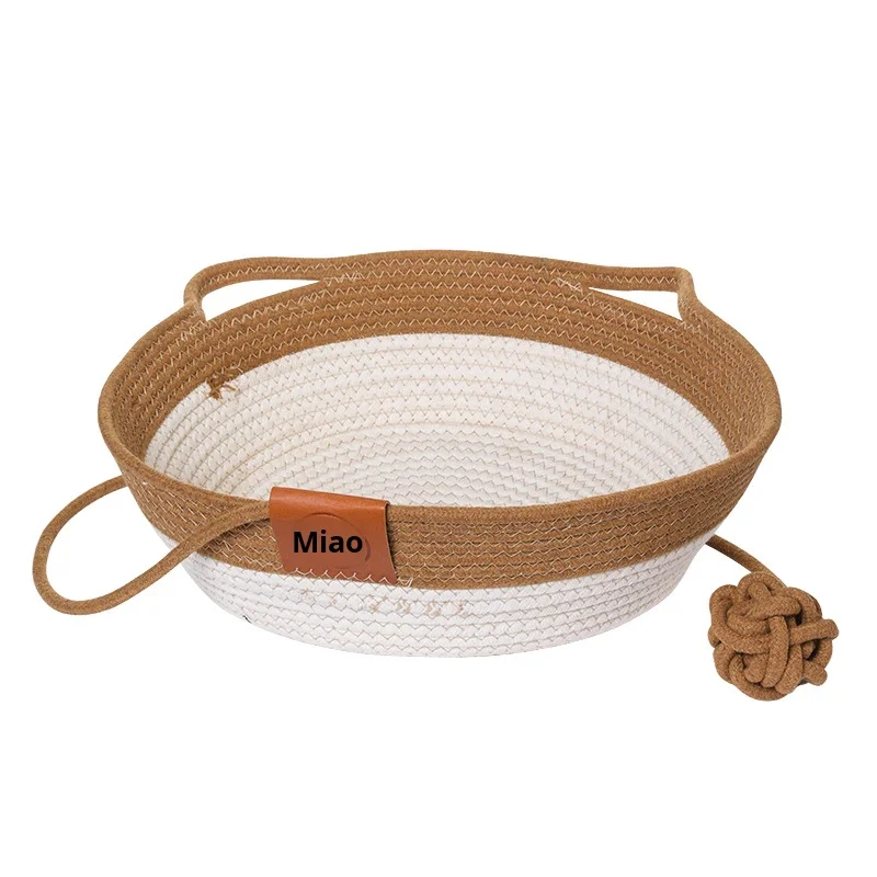 Handmade Solid Cotton Rope Woven Eco friendly Cat Bed Basket Soft Washable Pet Nest Modern Design Dog House Carton Packaging All