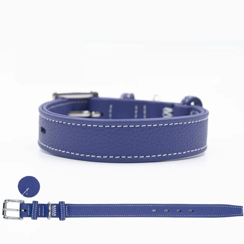 Handmade Solid Cowhide Leather Double Layer Thick Reinforced Soft Pet Dog Collar Neck with Hanging Card D Ring