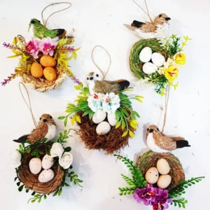 Handmade Straw Woven Rattan Bird Nest Decorative Bird Egg Ornament Hanging Bird Pendant Accessories Photography Props