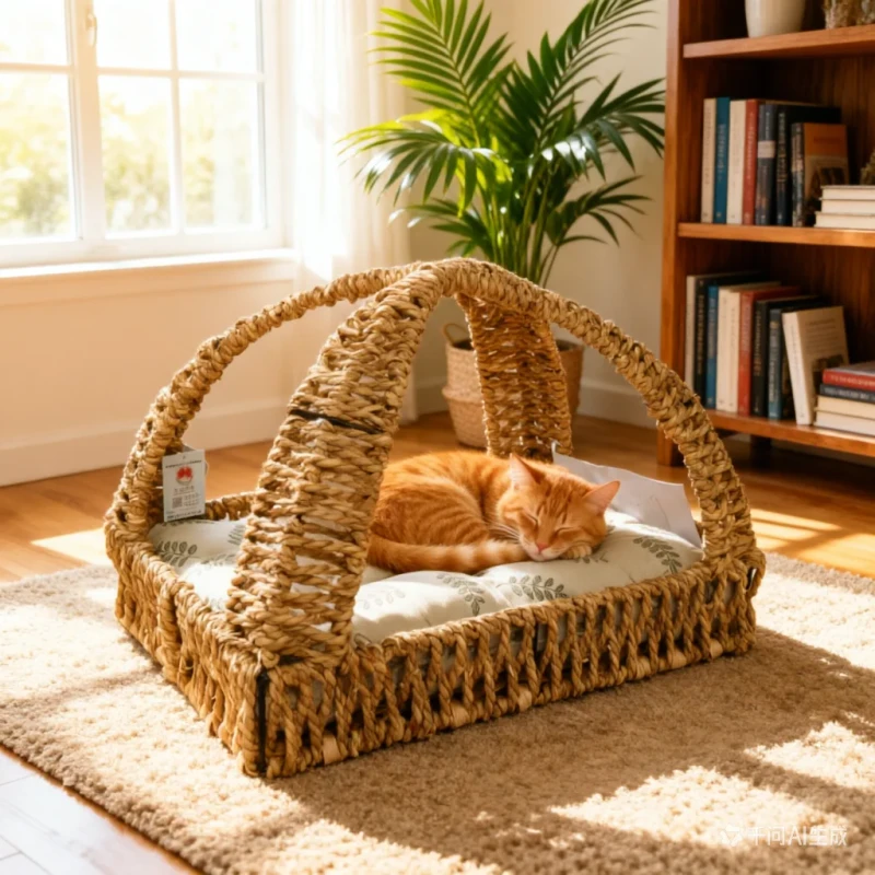 Handmade Willow Cat Bed Natural Woven Wicker Pet Nest Indoor Use Breathable Eco Friendly Animal Style Washable Cushion