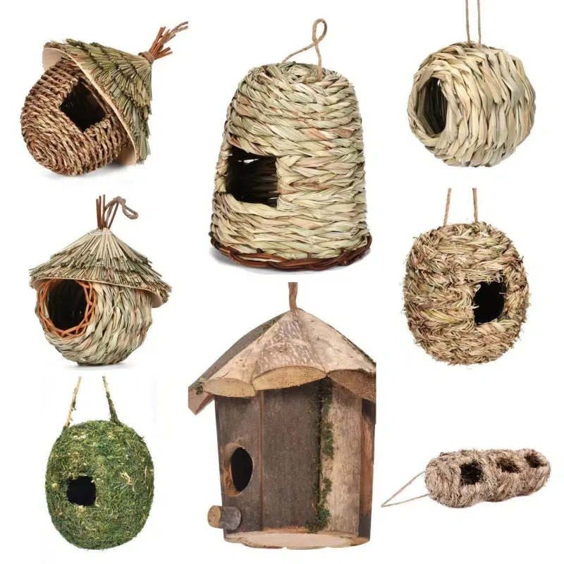 Handmade Woven Bird Nest Natural Straw Birdhouse Garden Decoration Ecological Seagrass Reed Hanging Bird House Outdoor Shelter