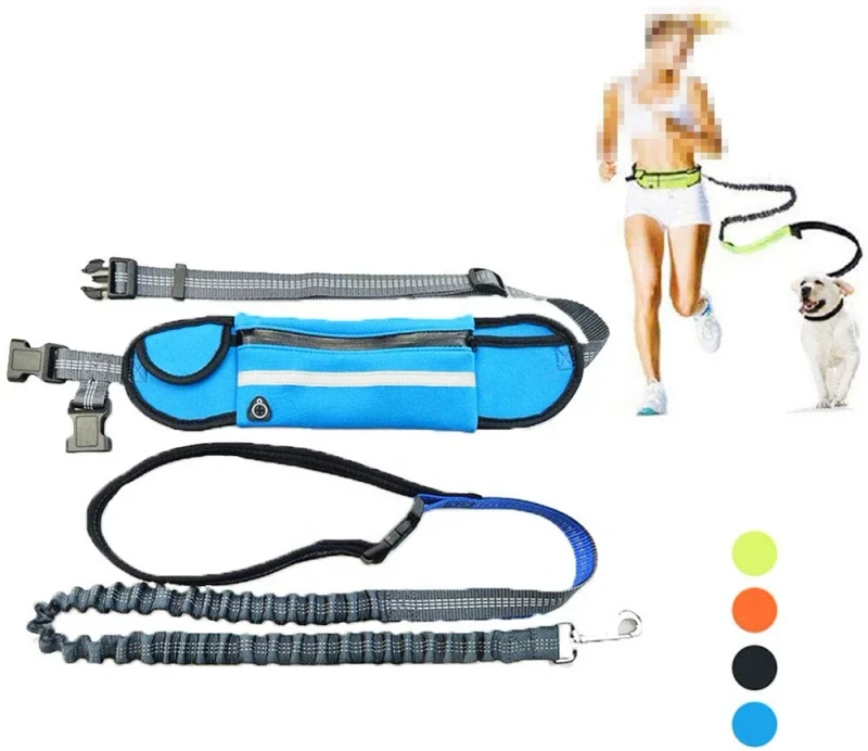 Hands Free Bungee Dog Leash with Pouch Reflective Safety Buckle Waist Belt Dog Lead for Walking Jogging Running