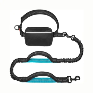 Hands Free Dual Padded Handles Running Dog Leash with Zipper Pouch for Walking Jogging Running Dog Pet