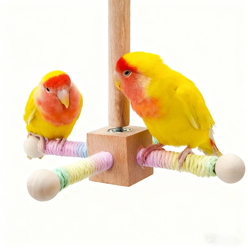 Hanging Colorful Wooden Durable Climbing Toy Stand for Birds Rotatable Perch for Parrots All Seasons Bird Supplies