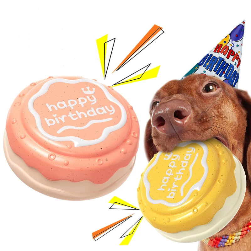 Happy Birthday Eco Friendly TPR Dog Chew Toys Interactive Squeaky Pet Gift