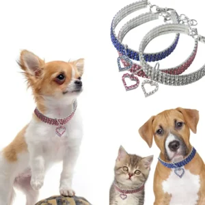 Heart-shaped Metal Pet Jewelry Collar for Dogs and Cats with Crystal Accents Personalized Design All Seasons Use