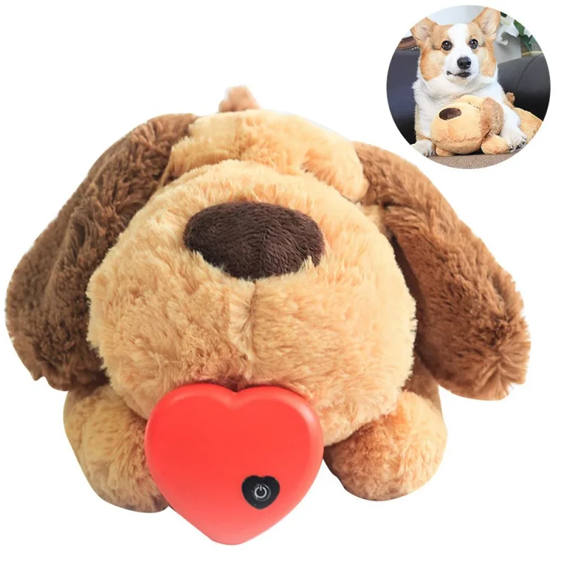 Heartbeat Felt Puppy Behavioral Training Snuggle Toy Anxiety Relief Sleep Aid Plush Doll Comforting Pet Squeak Toy for Dogs