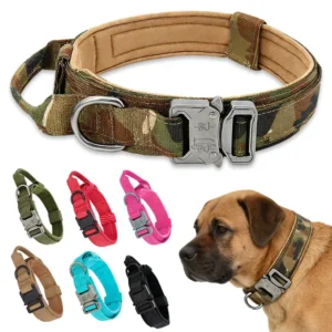 Heavy Duty Adjustable Durable Outdoor Pet Train Collar Nylon Tactical Dog Collars with Handles Quick Release Buckle