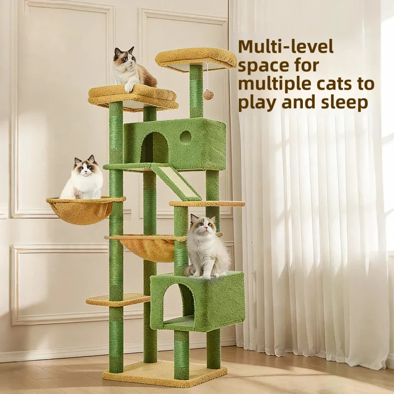 Heavy Duty Cat Tree for Large Breeds, Reinforced Base with Multiple Condos, Premium Cat Scratcher for Active Indoor Cats