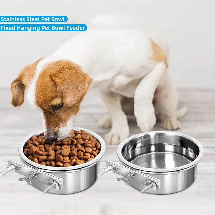 Heavy Duty Dog Cat Round Bowls Feeder for Cage Stainless Steel Pet Hanging Bowl for Small Medium Large Dogs
