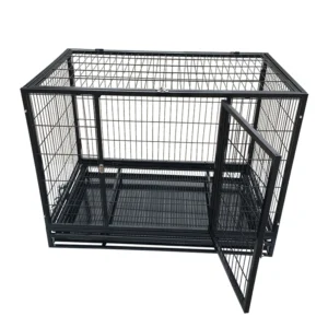 Heavy Duty Dog Crate Large Pet Cage With Double Doors Folding Metal Kennel Removable Plastic Tray Indoor Pet Furniture
