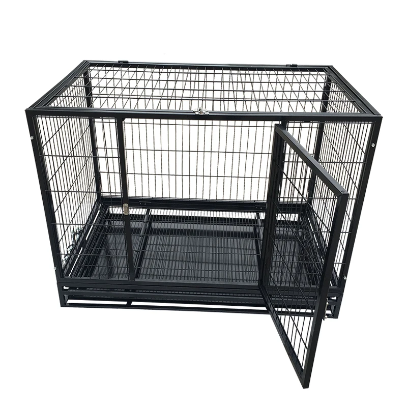 Heavy Duty Dog Crate Large Pet Cage With Double Doors Folding Metal Kennel Removable Plastic Tray Indoor Pet Furniture