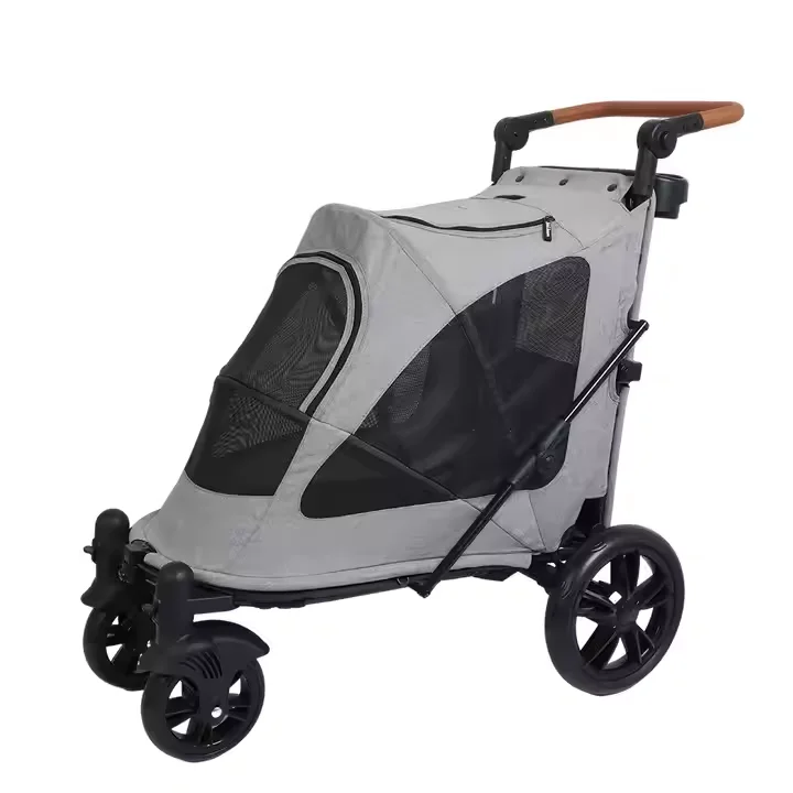 Heavy Duty Foldable Dog Stroller Large Capacity Outdoor Travel Pet Carrier Cart Oxford Fabric Breathable Mesh Trolley