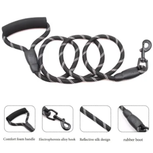 Heavy Duty Nylon Dog Leash with Reflective Strips Large Breeds Rope Lead (MOQ 2pcs) Durable Pet Walking Supply