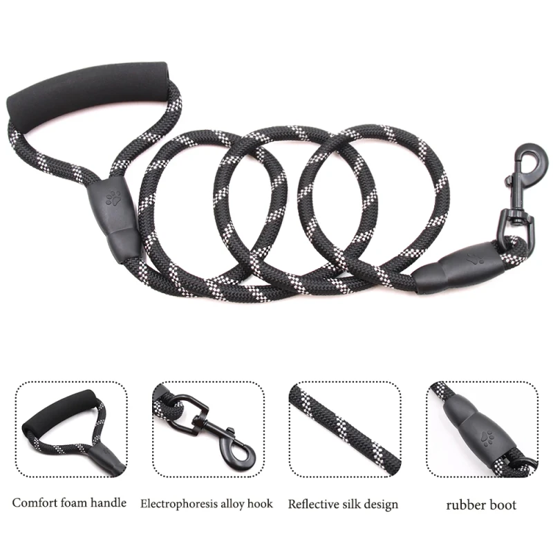 Heavy Duty Nylon Dog Leash with Reflective Strips Large Breeds Rope Lead (MOQ 2pcs) Durable Pet Walking Supply