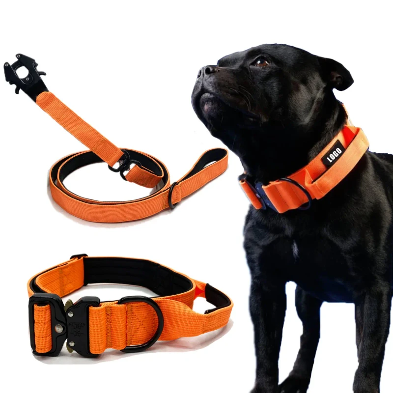 Heavy Duty Nylon Tactical Dog Collar Leash Set Quick Release Metal Buckle Padded Print Pattern Multi Functional Training Kit
